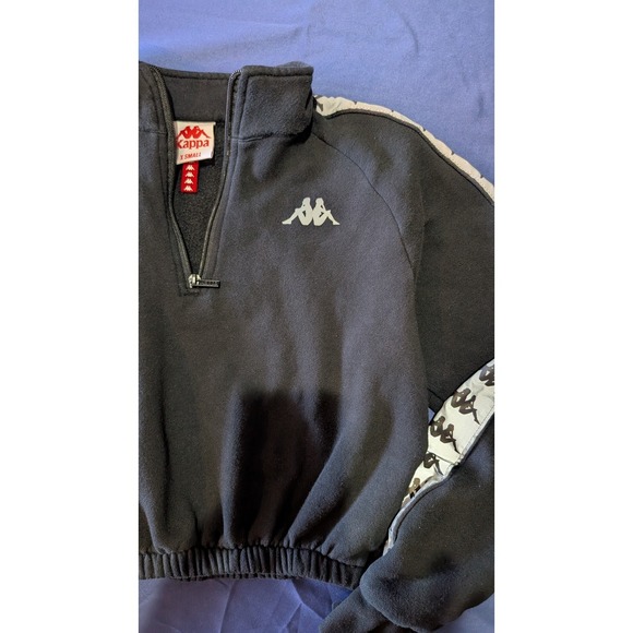Kappa‎ Black Cropped Quarter Zip Sweatshirt Women's X Small Logo Tape Athleisure - Picture 3 of 10